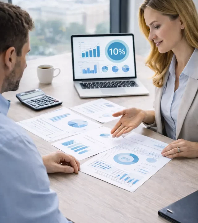 Asesor fiscal explicando la distribución de dividendos al 10% para empresas en Rumanía